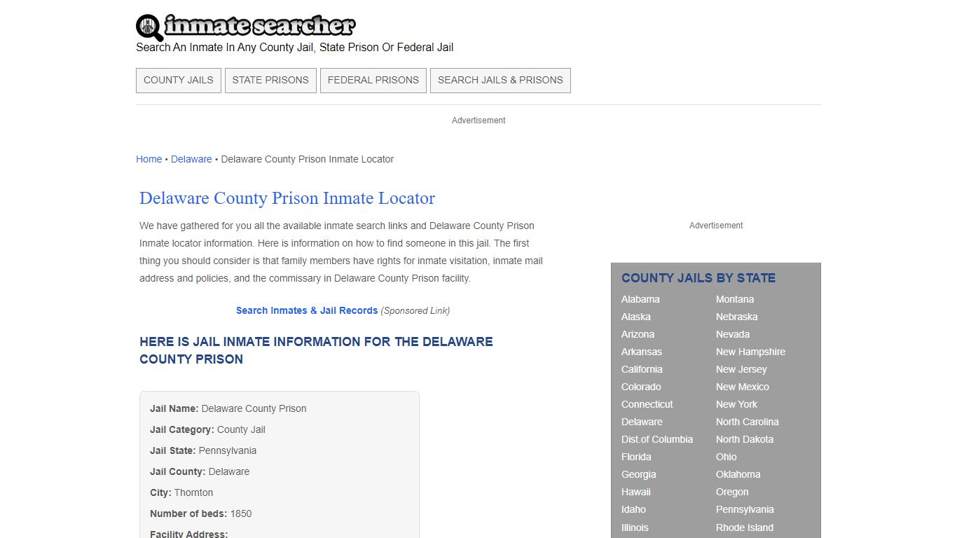Delaware County Prison Inmate Locator - Inmate Searcher